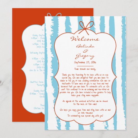 Whimsical Stripes Handwritten Wedding Itinerary Programm (Vorne/Hinten)