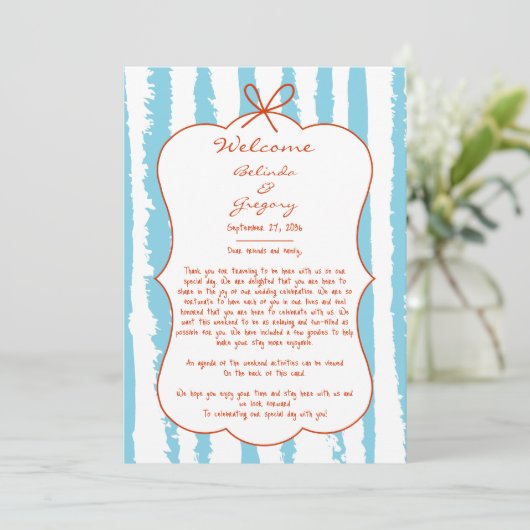 Whimsical Stripes Handwritten Wedding Itinerary Programm (Stehend Vorderseite)