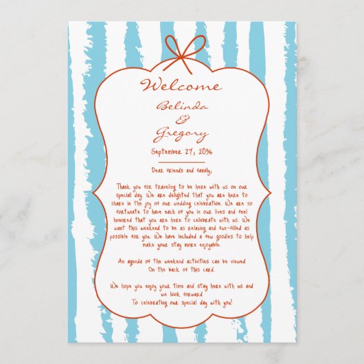 Whimsical Stripes Handwritten Wedding Itinerary Programm (Vorderseite)