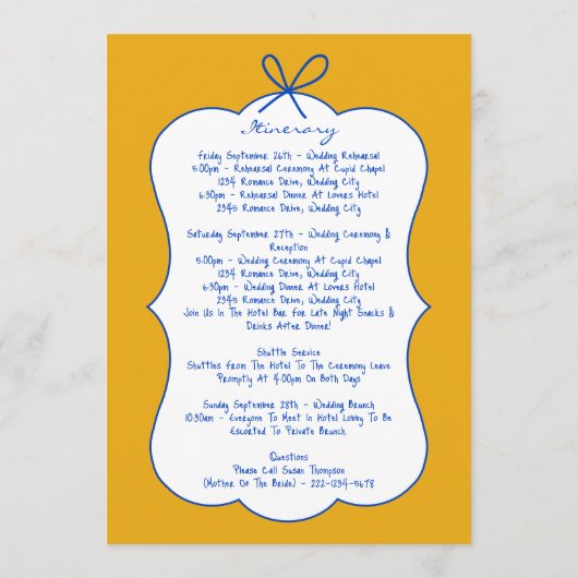 Whimsical Stripes Handwritten Wedding Itinerary Programm (Rückseite)