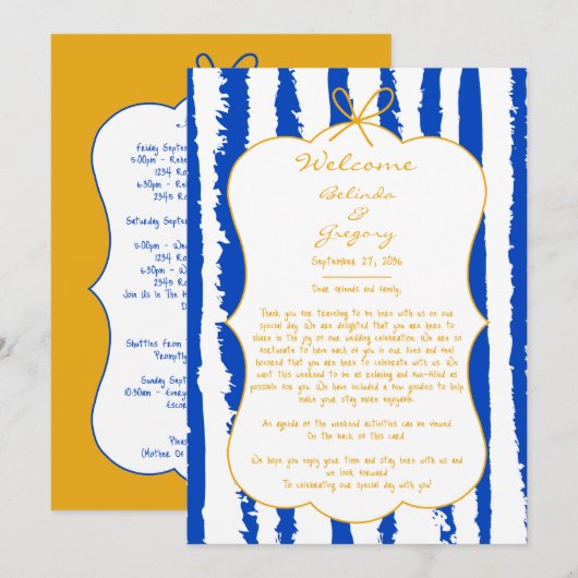 Whimsical Stripes Handwritten Wedding Itinerary Programm (Vorne/Hinten)
