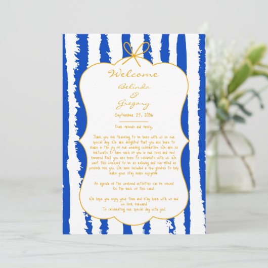 Whimsical Stripes Handwritten Wedding Itinerary Programm (Stehend Vorderseite)