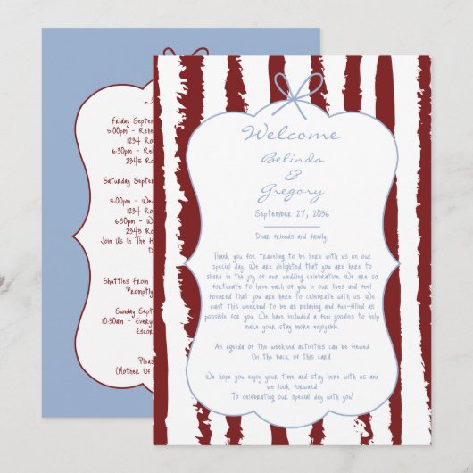 Whimsical Stripes Handwritten  Wedding Itinerary  Programm (Vorne/Hinten)