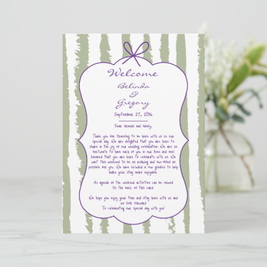 Whimsical Stripes Handwritten Wedding Itinerary Programm (Stehend Vorderseite)