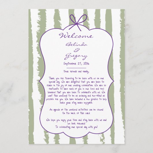Whimsical Stripes Handwritten Wedding Itinerary Programm (Vorderseite)