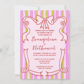 Whimsical Stripes Wavy Frame Bow Wedding Einladung (Vorderseite)