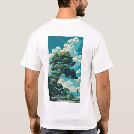 Whimsical Studio Ghibli Inspiriert Baum und Sparro T-Shirt (Rückseite)