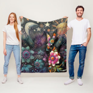 Whimsical Südwest Coyote Animal Floral Sun Moon Fleecedecke