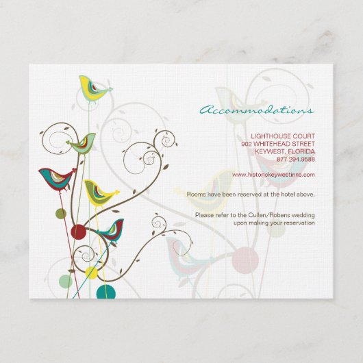 Whimsical Summer Bird und Wirbel Wedding Info Card Begleitkarte (Vorderseite)