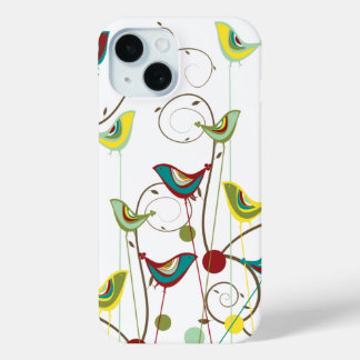 Whimsical Summer Birds Wirbel Branches Modern Chic iPhone 15 Hülle