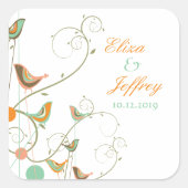 Whimsical Summer Birds Wirbel Chic Garden Wedding Quadratischer Aufkleber (Vorderseite)