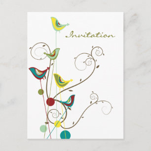 Whimsical Summer Birds Wirbel Moderne Naturweine Einladungspostkarte