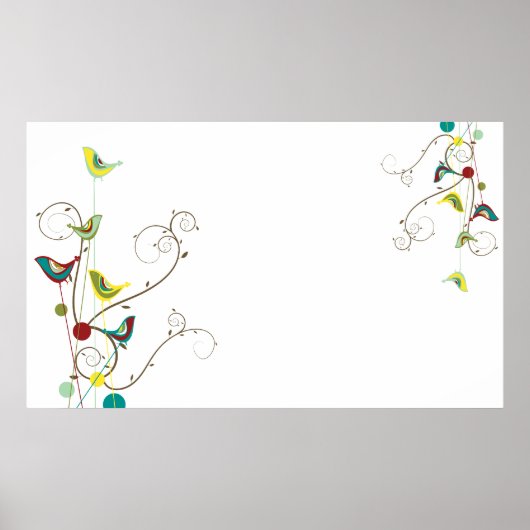 Whimsical Summer Birds Wirbel Moderne Naturweine Poster (Vorne)