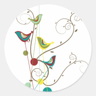 Whimsical Summer Birds Wirbel Moderne Naturweine Runder Aufkleber