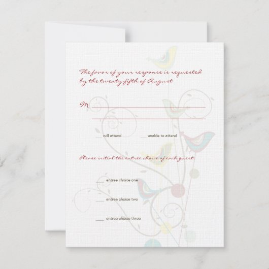 Whimsical Summer Birds & Wirbel Wedding RSVP Card (Vorderseite)