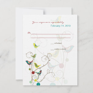 Whimsical Summer Birds & Wirbel Wedding RSVP Card Karte