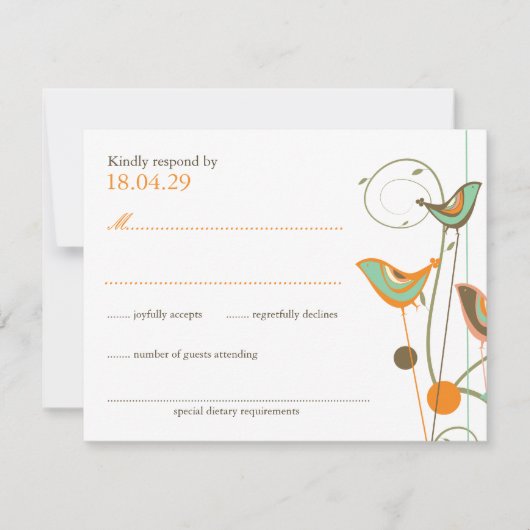 Whimsical Summer Birds & Wirbel Wedding RSVP Card Karte (Vorderseite)