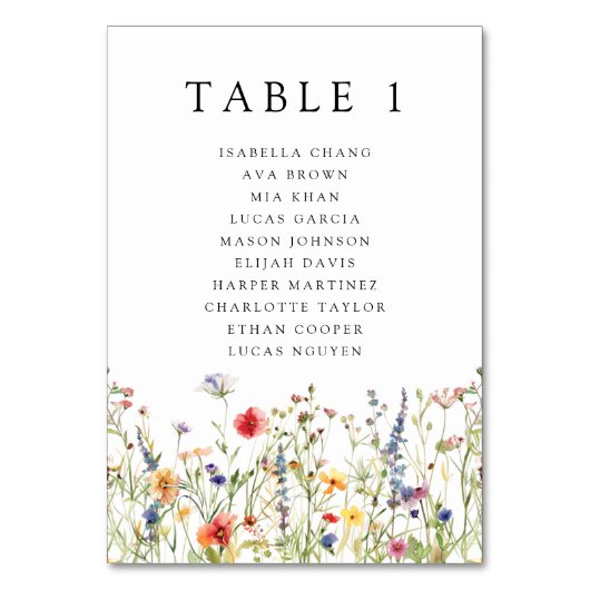 Whimsical Summer Floral Wedding  Table Number Tischnummer (Vorderseite)