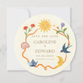 Whimsical Sun and Moon Round Save the Date  Einladung (Vorderseite)