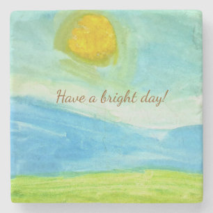 Whimsical Sun Aquarell "Hab einen strahlenden Tag" Steinuntersetzer