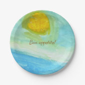 Whimsical Sun Watercolor "Bon Appetit" Paper Plate Pappteller (Vorderseite)