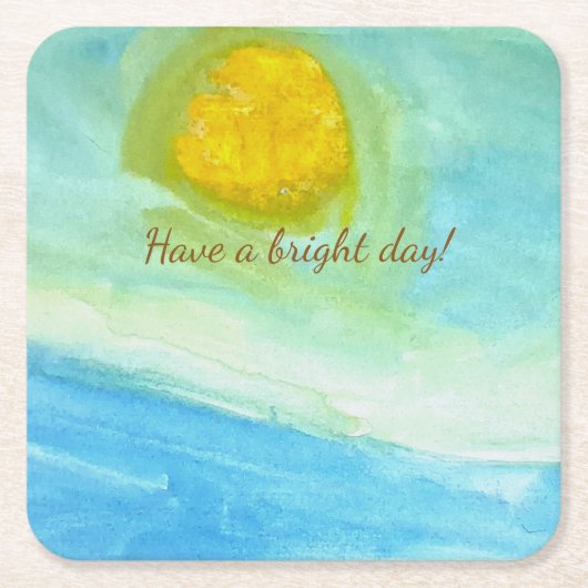 Whimsical Sun Watercolor "Have a Bright Day" Rechteckiger Pappuntersetzer (Vorderseite)