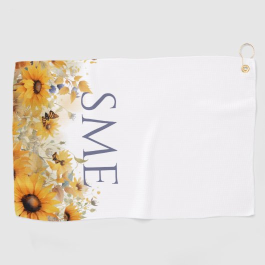 Whimsical Sunflower Meadow Monogram – Golfhandtuch (Horizontal)