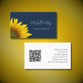 Whimsical Sunflower QR Code Navy Blue Visitenkarte