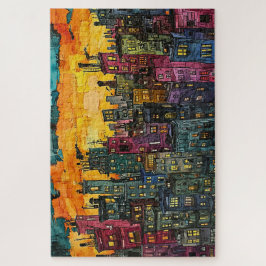 Whimsical Sunset City - Wasserfarbe Puzzle