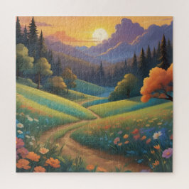 Whimsical Sunset Hills Farbenfrohe Landschaft Puzzle