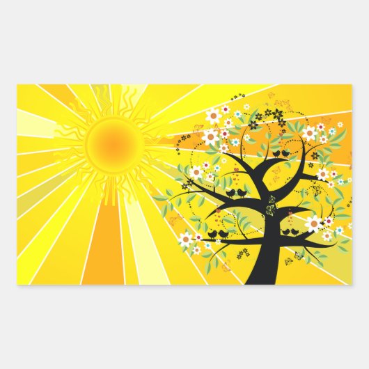 Whimsical Sunshine and Tree Rechteckiger Aufkleber (Vorderseite)