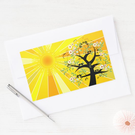 Whimsical Sunshine and Tree Rechteckiger Aufkleber (Umschlag)