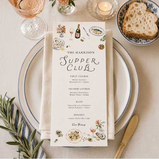 Whimsical Supper Club Abendmenü Menükarte