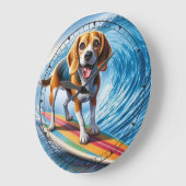 Whimsical Surfing Beagle Clock Große Wanduhr (Winkel)