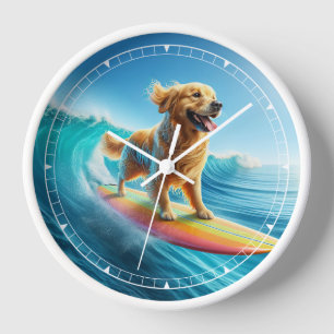 Whimsical Surfing Golden Retriever Uhr
