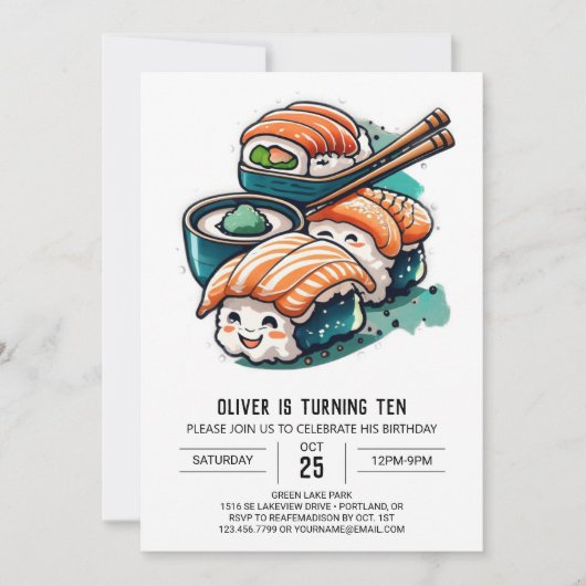 Whimsical Sushi Night Editable Geburtstag Einladung (Vorderseite)
