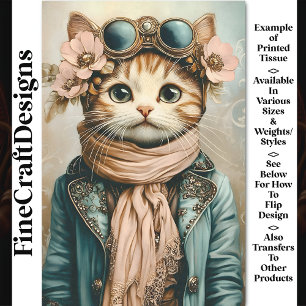 Whimsical Süße Steampunk-Katze + Schal BH3 Decoupa Seidenpapier