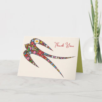 Whimsical Swallow Bird farbenfrohe Frühlingsblumen Dankeskarte