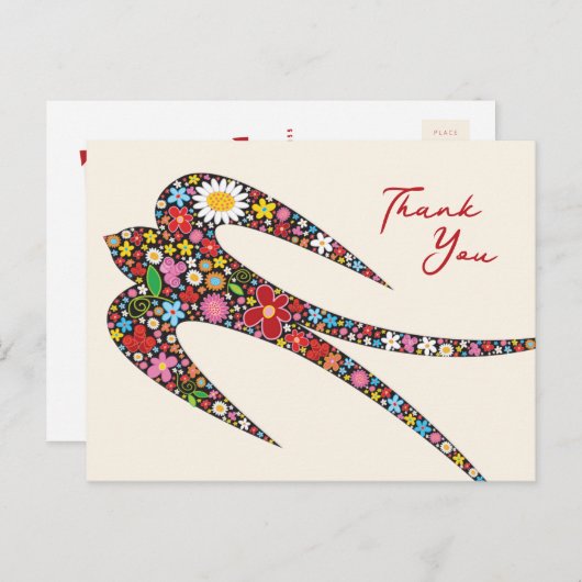 Whimsical Swallow Bird farbenfrohe Frühlingsblumen Postkarte (Vorne/Hinten)