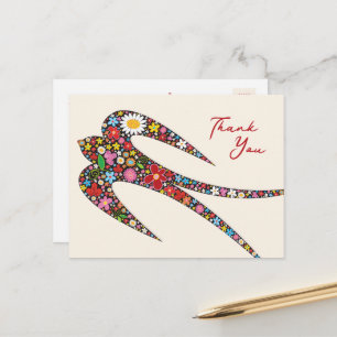 Whimsical Swallow Bird farbenfrohe Frühlingsblumen Postkarte