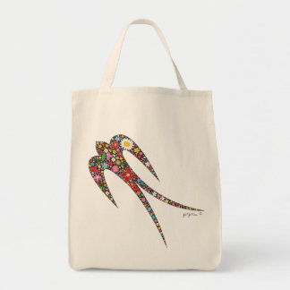 Whimsical Swallow Bird farbenfrohe Frühlingsblumen Tragetasche