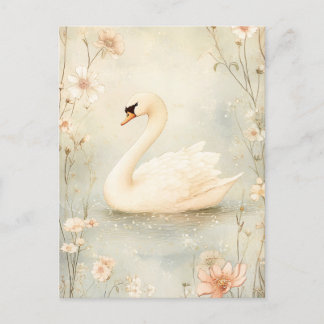 Whimsical Swan mit Blume Illustration Postkarte