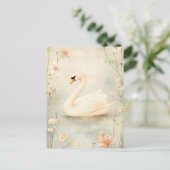 Whimsical Swan mit Blume Illustration Postkarte (Stehend Vorderseite)