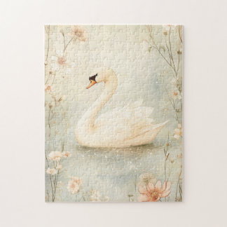Whimsical Swan mit Blume Illustration Puzzle