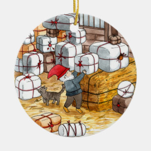 Whimsical Swedish Tomten Watercolor Christmas  Keramik Ornament