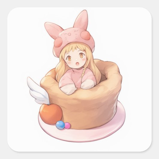 Whimsical Sweet Art Quadratischer Aufkleber (Vorderseite)