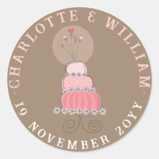 Whimsical Sweet Chic Pink Wedding Cake Gastgeschen Runder Aufkleber