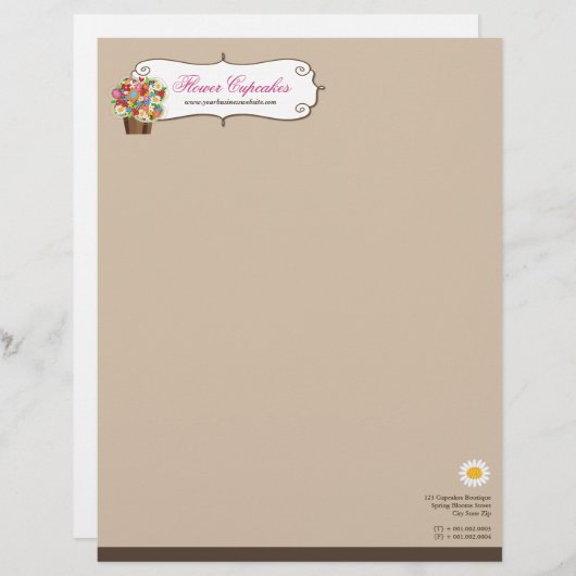 Whimsical Sweet Cupcake Frühlingsblumen Blumen Chi Briefkopf (Vorne/Hinten)