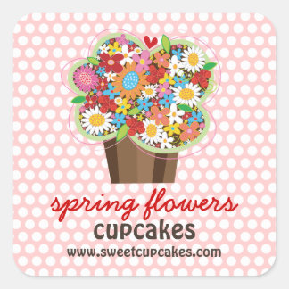Whimsical Sweet Cupcake Frühlingsblumen Blumenchic Quadratischer Aufkleber