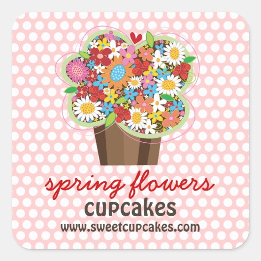 Whimsical Sweet Cupcake Frühlingsblumen Blumenchic Quadratischer Aufkleber (Vorderseite)